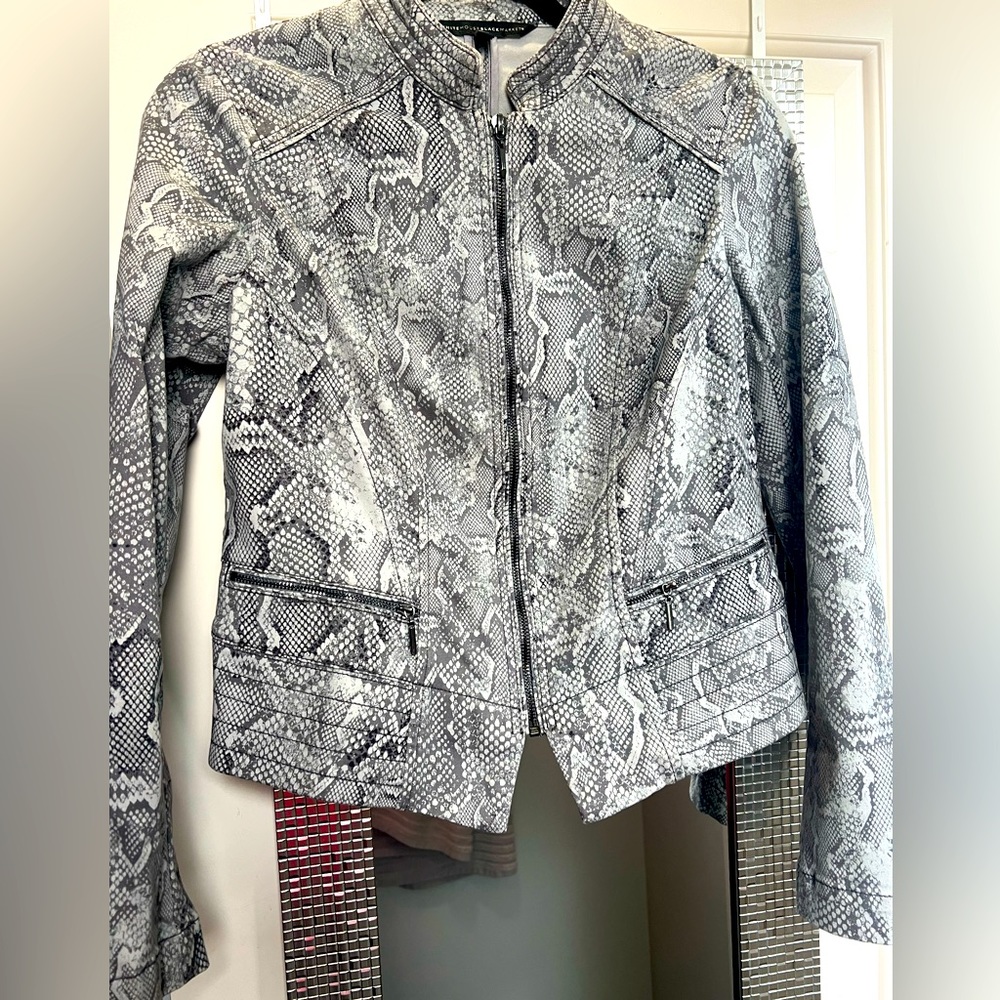 White House Black Market gray snake print jacket- size 8